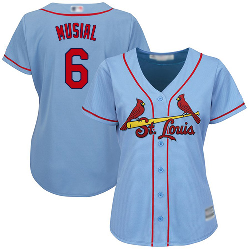 Cardinals #6 Stan Musial Light Blue Alternate Women's Stitched Baseball Jersey