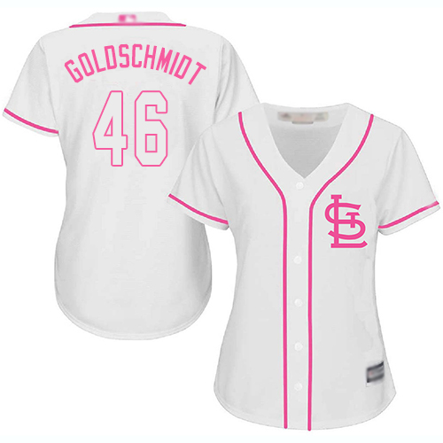 Cardinals #46 Paul Goldschmidt White/Pink Fashion Women's Stitched Baseball Jersey