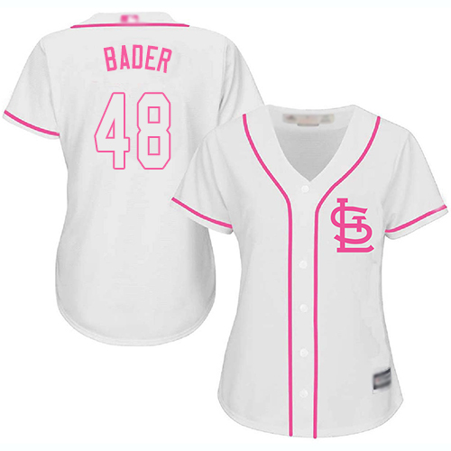 Cardinals #48 Harrison Bader White/Pink Fashion Women's Stitched Baseball Jersey