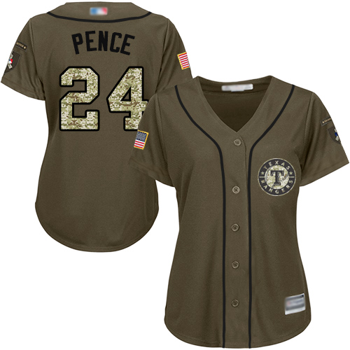 Rangers #24 Hunter Pence Green Salute to Service Women's Stitched Baseball Jersey
