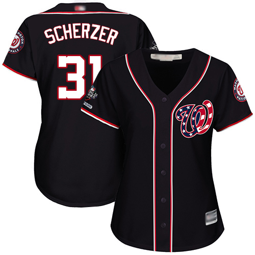 Nationals #31 Max Scherzer Navy Blue Alternate 2019 World Series Bound Women's Stitched Baseball Jersey