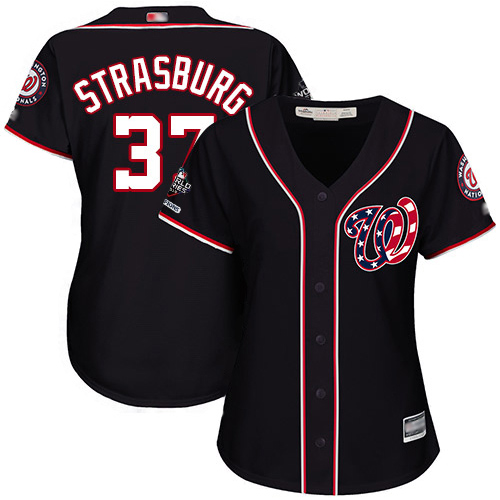 Nationals #37 Stephen Strasburg Navy Blue Alternate 2019 World Series Champions Women's Stitched Baseball Jersey