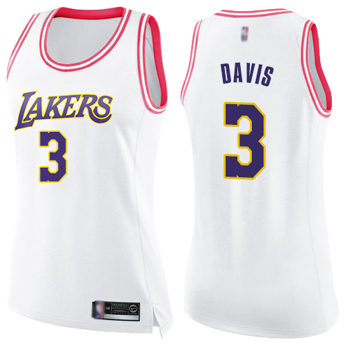 Lakers #3 Anthony Davis White/Pink Women's Basketball Swingman Fashion Jersey