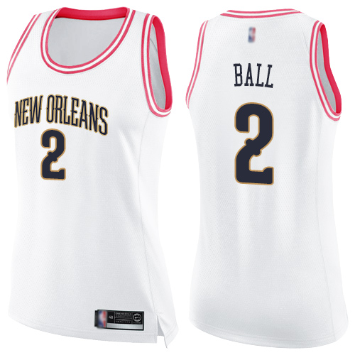 Pelicans #2 Lonzo Ball White/Pink Women's Basketball Swingman Fashion Jersey