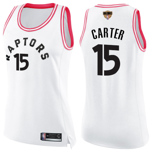 Raptors #15 Vince Carter White/Pink 2019 Finals Bound Women's Basketball Swingman Fashion Jersey