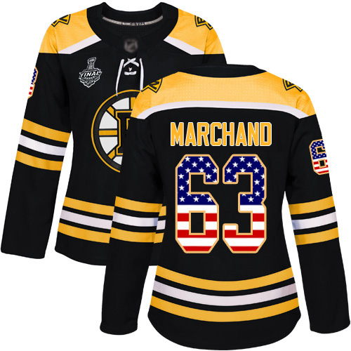 Bruins #63 Brad Marchand Black Home Authentic USA Flag Stanley Cup Final Bound Women's Stitched Hockey Jersey