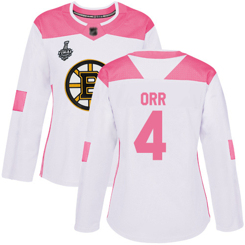Bruins #4 Bobby Orr White/Pink Authentic Fashion Stanley Cup Final Bound Women's Stitched Hockey Jersey