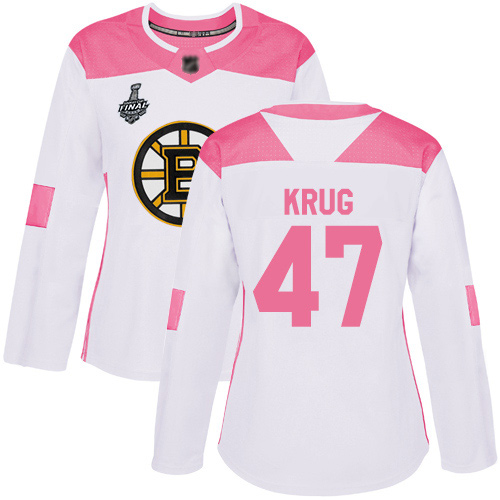 Bruins #47 Torey Krug White/Pink Authentic Fashion Stanley Cup Final Bound Women's Stitched Hockey Jersey
