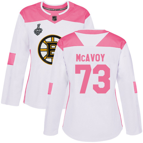 Bruins #73 Charlie McAvoy White/Pink Authentic Fashion Stanley Cup Final Bound Women's Stitched Hockey Jersey
