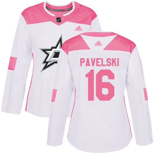 Stars #16 Joe Pavelski White/Pink Authentic Fashion Women's Stitched Hockey Jersey