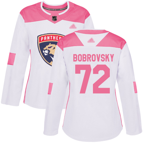 Panthers #72 Sergei Bobrovsky White/Pink Authentic Fashion Women's Stitched Hockey Jersey