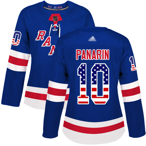 Rangers #10 Artemi Panarin Royal Blue Home Authentic USA Flag Women's Stitched Hockey Jersey