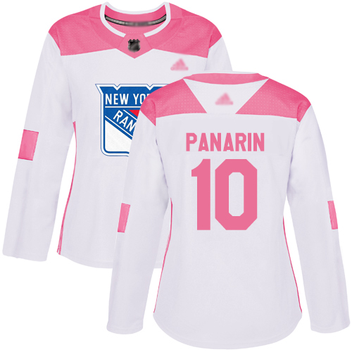 Rangers #10 Artemi Panarin White/Pink Authentic Fashion Women's Stitched Hockey Jersey