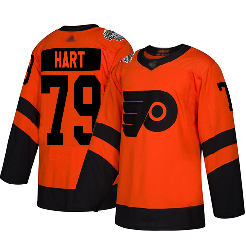 Adidas Flyers #79 Carter Hart Orange Authentic 2019 Stadium Series Women's Stitched NHL Jersey
