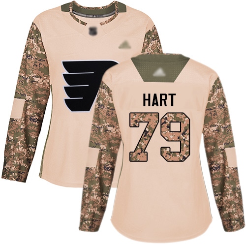 Adidas Flyers #79 Carter Hart Camo Authentic 2017 Veterans Day Women's Stitched NHL Jersey