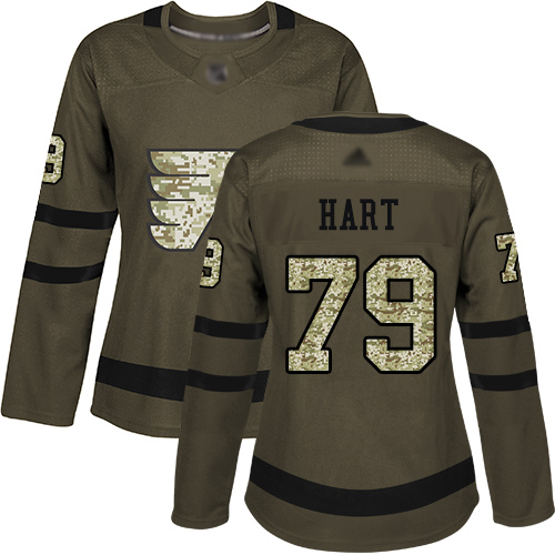 Adidas Flyers #79 Carter Hart Green Salute to Service Women's Stitched NHL Jersey