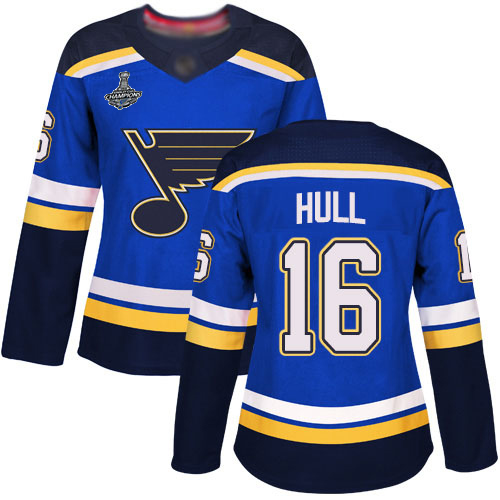 Blues #16 Brett Hull Blue Home Authentic Stanley Cup Champions Women's Stitched Hockey Jersey