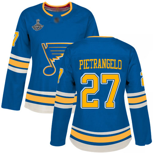 Blues #27 Alex Pietrangelo Blue Alternate Authentic Stanley Cup Final Bound Women's Stitched Hockey Jersey