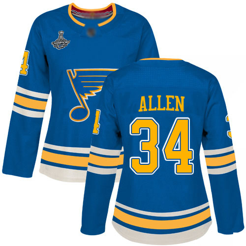 Blues #34 Jake Allen Blue Alternate Authentic Stanley Cup Final Bound Women's Stitched Hockey Jersey
