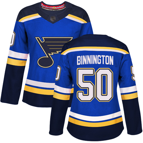 Blues #50 Jordan Binnington Blue Home Authentic Women's Stitched Hockey Jersey