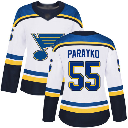 Blues #55 Colton Parayko White Road Authentic Women's Stitched Hockey Jersey