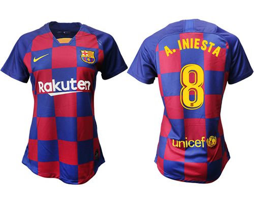Women's Barcelona #8 A.Iniesta Home Soccer Club Jersey