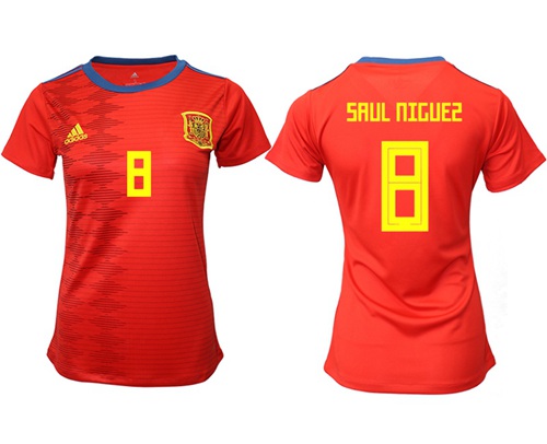 Women's Spain #8 Saul Niguez Red Home Soccer Country Jersey