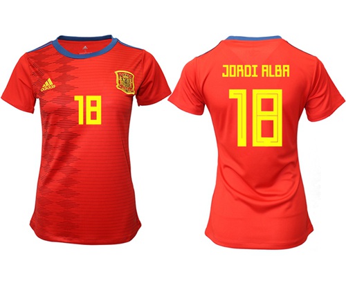 Women's Spain #18 Jordi Alba Red Home Soccer Country Jersey