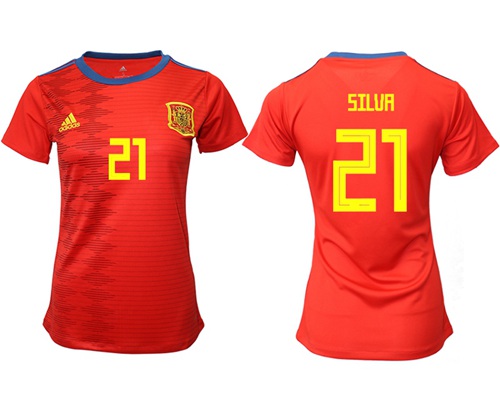 Women's Spain #21 Silva Red Home Soccer Country Jersey