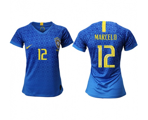 Women's Brazil #12 Marcelo Away Soccer Country Jersey