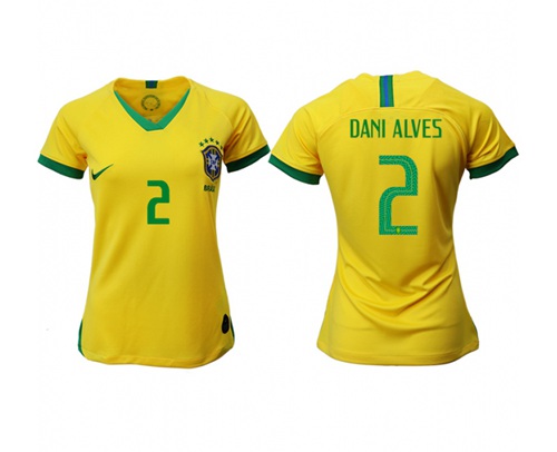 Women's Brazil #2 Dani Alves Home Soccer Country Jersey