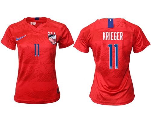 Women's USA #11 Krieger Away Soccer Country Jersey