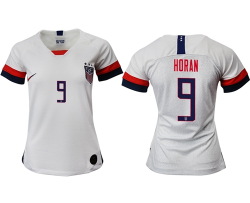 Women's USA #9 Horan Home Soccer Country Jersey