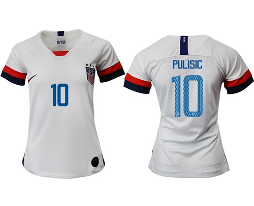 Women's USA #10 Pulisic Home Soccer Country Jersey