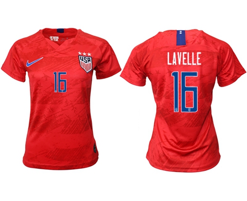 Women's USA #16 Lavelle Away Soccer Country Jersey