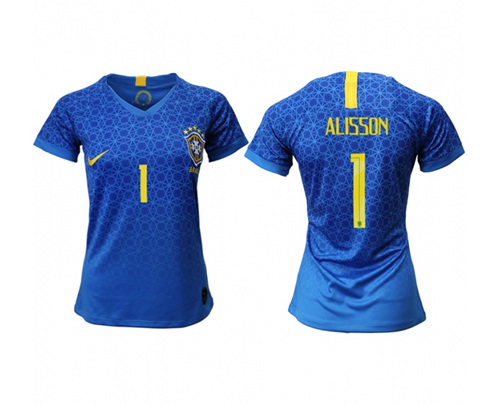Women's Brazil #1 Alisson Away Soccer Country Jersey