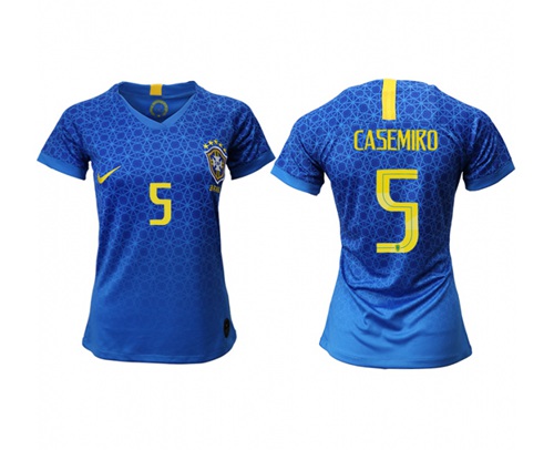 Women's Brazil #5 Casemiro Away Soccer Country Jersey