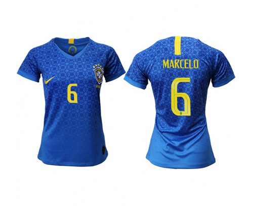 Women's Brazil #6 Marcelo Away Soccer Country Jersey