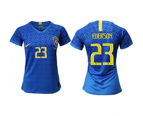 Women's Brazil #23 Ederson Away Soccer Country Jersey