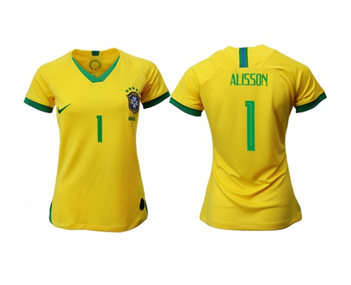 Women's Brazil #1 Alisson Home Soccer Country Jersey