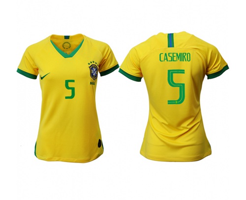 Women's Brazil #5 Casemiro Home Soccer Country Jersey