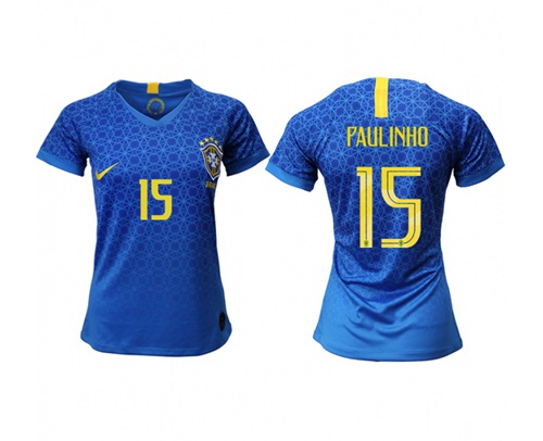 Women's Brazil #15 Paulinho Away Soccer Country Jersey