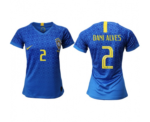 Women's Brazil #2 Dani Alves Away Soccer Country Jersey