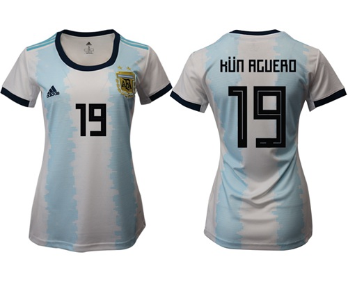 Women's Argentina #19 Kun Aguero Home Soccer Country Jersey