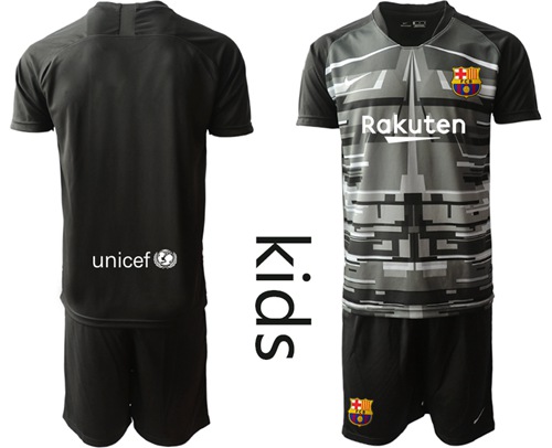 Barcelona Blank Black Goalkeeper Kid Soccer Club Jersey