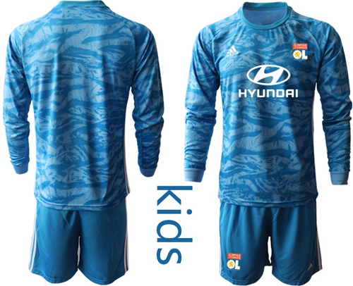 Lyon Blank Blue Goalkeeper Long Sleeves Kid Soccer Club Jersey
