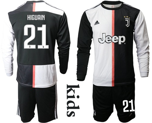 Juventus #21 Higuain Home Long Sleeves Kid Soccer Club Jersey