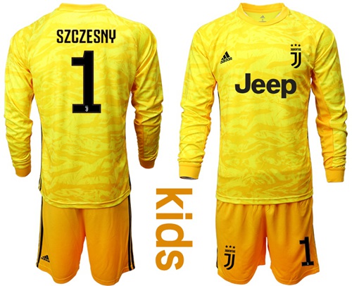 Juventus #1 Szczesny Yellow Goalkeeper Long Sleeves Kid Soccer Club Jersey
