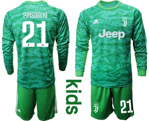 Juventus #21 Pinsoglio Green Goalkeeper Long Sleeves Kid Soccer Club Jersey