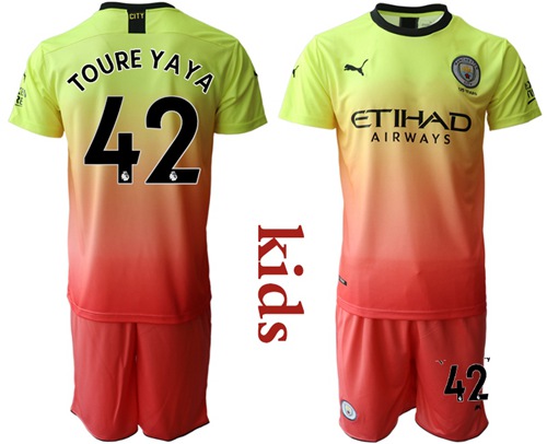 Manchester City #42 Toure Yaya Away Kid Soccer Club Jersey